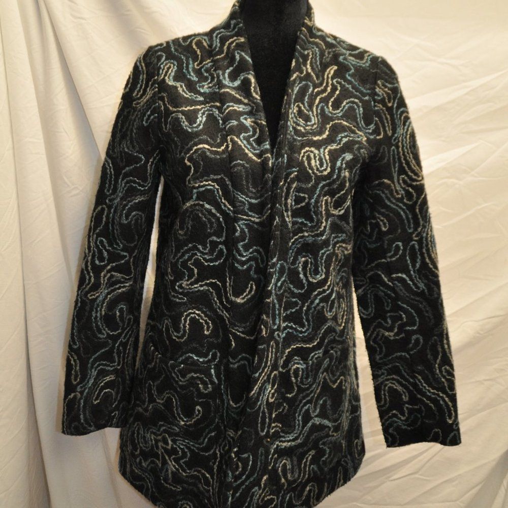J Jill S Black Heavily Embroidered Heavy Knit  Cardigan Sweater NEW